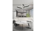 Lampa wisząca Adila w kolorze czarnym z jednym źródłem LED o mocy 30W. Unikalny, nowoczesny kształt złożony z trzech elementów. Zawieszona w eleganckim wnętrzu, nad okrągłym stołem z białym blatem. Czarno-białe akcenty w aranżacji.