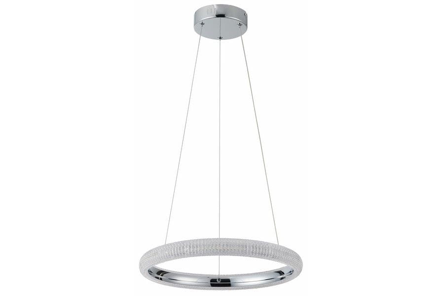 Lampa wisząca Vigo 1xLED/18W w kolorze chromu, o okrągłym kształcie z przezroczystym wykończeniem. Zawieszona na cienkich linkach, idealna do nowoczesnych wnętrz. Wysoka jakość materiałów, elegancki design.