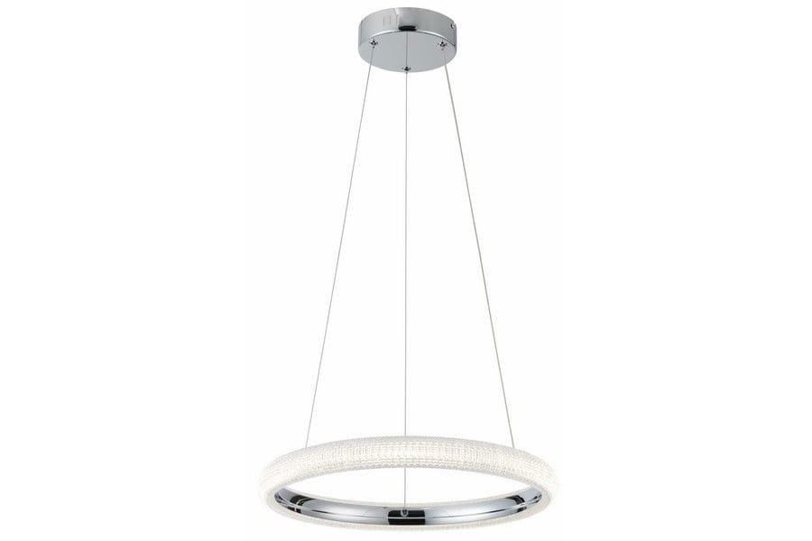 Lampa wisząca Vigo z pojedynczym źródłem LED 18W, w chromowanej obudowie. Okrągły kształt z transparentnym wykończeniem, zawieszona na cienkich linkach. Stylowy element oświetleniowy, idealny do nowoczesnych wnętrz.