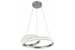 Lampa wisząca Auxerre w kolorze chromu z jednym źródłem LED o mocy 36W. Posiada dwa okręgi, jeden większy i jeden mniejszy, z teksturowanym wykończeniem. Produkt zawieszony na cienkich linkach, z metalowym mocowaniem sufitowym.