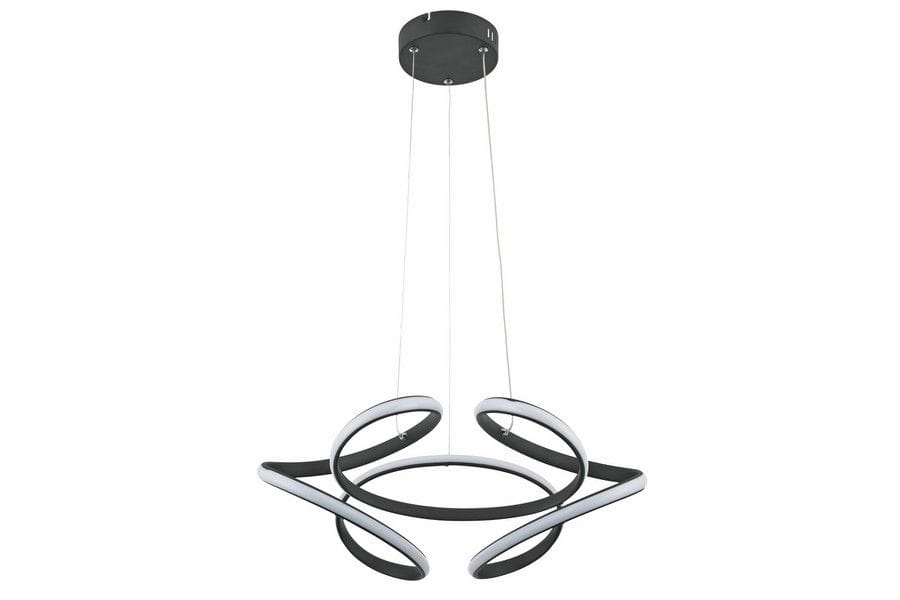 Lampa wisząca Narida 1xLED/40W w kolorze antracytowym, z nowoczesnym, falistym kształtem. Zawieszona na cienkich linkach, z okrągłą podsufitką w kolorze czarnym. Elementy metalowe w matowym wykończeniu.