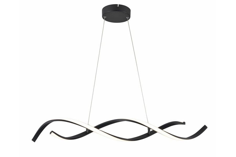 Lampa wisząca Jersey w kolorze czarnym z pilotem, z jednym źródłem LED o mocy 21W. Posiada faliste kształty z elementami w białym kolorze. Zawieszona na cienkich linkach, mocowana do sufitu.