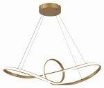 Lampa wisząca Arlena w kolorze złotym z pilotem, z jedną żarówką LED 45W. Posiada nowoczesny kształt z falującymi liniami i okręgiem, zawieszona na cienkich kablach. Idealna do eleganckich wnętrz.