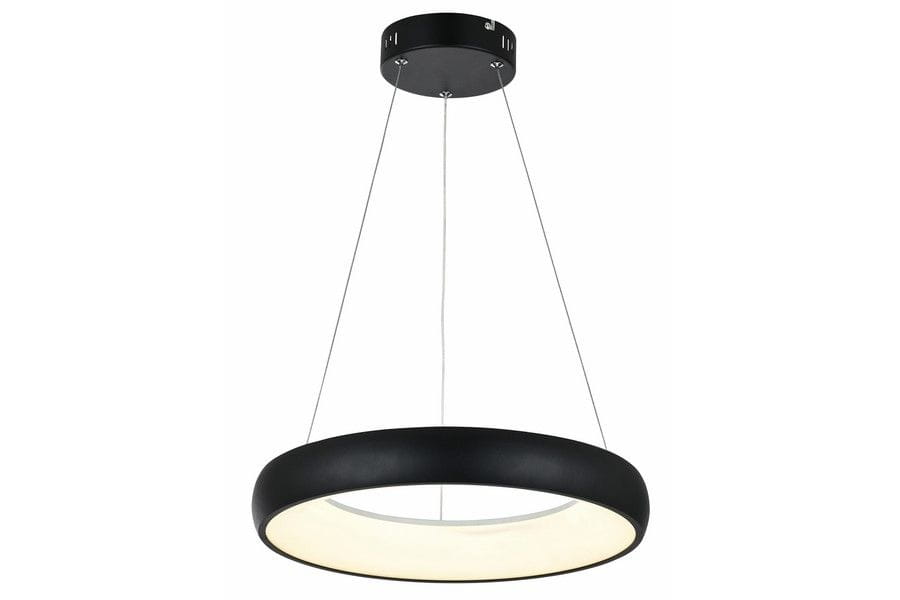 Lampa wisząca Lima w kolorze czarnym, o okrągłym kształcie, zawieszona na cienkich linkach. Posiada zintegrowane źródło LED o mocy 24W. Górna część zamocowania jest okrągła, a dolna część ma matową, teksturowaną powierzchnię.