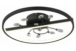 Lampa sufitowa Dacota w kolorze czarnym z jedną żarówką LED 24W. Okrągła konstrukcja z metalowym stelażem i szklanymi dekoracjami w formie kryształków. Zbliżenie na detale, montowana sufitowo, z podświetleniem LED.