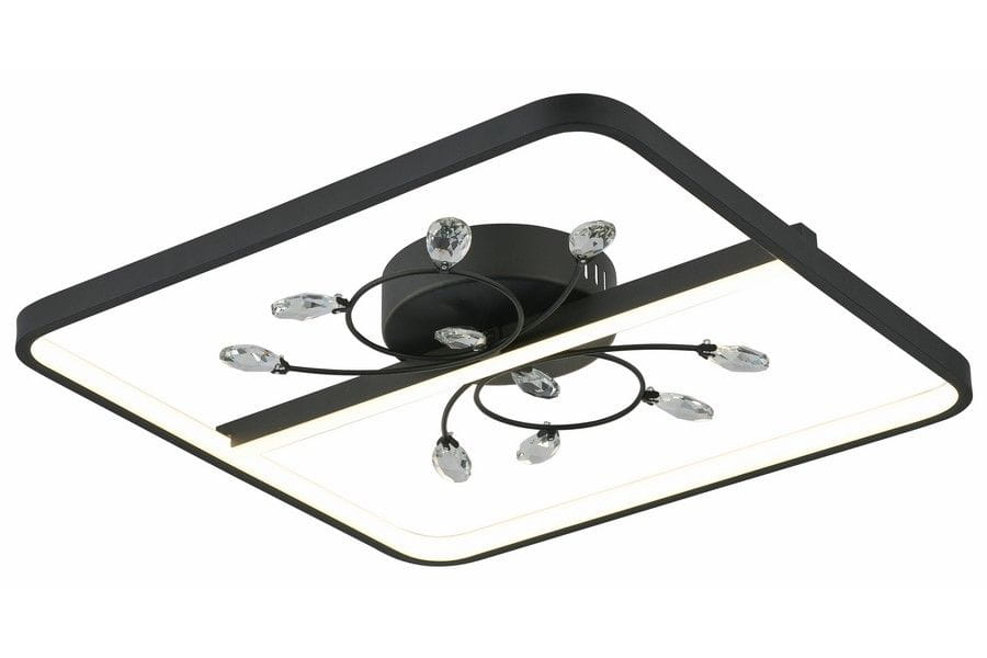 Lampa sufitowa Dacota w kolorze czarnym, z jedną diodą LED o mocy 24W. Kwadratowa konstrukcja z metalowym stelażem i dekoracyjnymi kryształkami, umieszczona w centralnej części. Oświetlenie minimalistyczne, z zewnętrznym pierścieniem świetlnym.