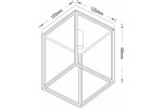 Cage lampa sufitowa w kolorze czarnym i mosiądzu, o wymiarach 120 mm x 120 mm i wysokości 180 mm. Produkt ma prostą, geometryczną formę z otwartym wnętrzem na żarówkę E27, montowany do sufitu.