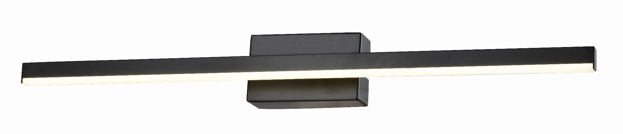 Kinkiet łazienkowy Linea LED IP44 w kolorze czarnym, o długości 60 cm i mocy 7W. Prosta, prostokątna forma z zamontowanym źródłem światła LED, umieszczona na kwadratowej podstawie. Idealny do oświetlenia obrazów lub wnętrz.