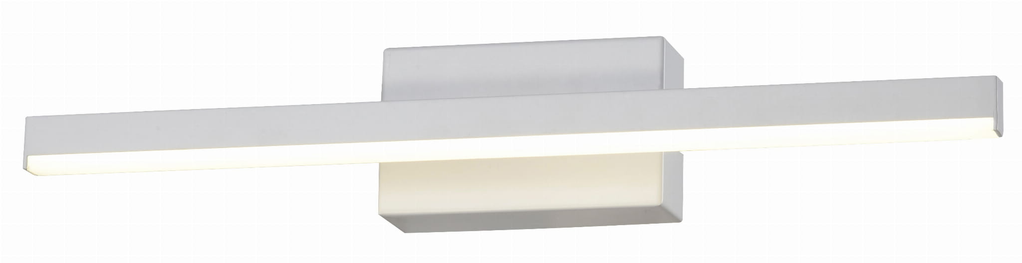 Kinkiet łazienkowy Linea LED IP44 w kolorze białym, o długości 40 cm i mocy 5W. Prosty, prostokątny kształt, zamontowany na ścianie, z wbudowanym źródłem światła na całej długości. Idealny do oświetlenia obrazów lub lustra.