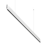Lampa wisząca Linia Slim w kolorze białym, o prostokątnym, smukłym kształcie. Zawiera 1 diodę LED o mocy 30W i temperaturze barwowej 4000K. Zawieszona na cienkim przewodzie, z widoczną linią diod na dolnej krawędzi.