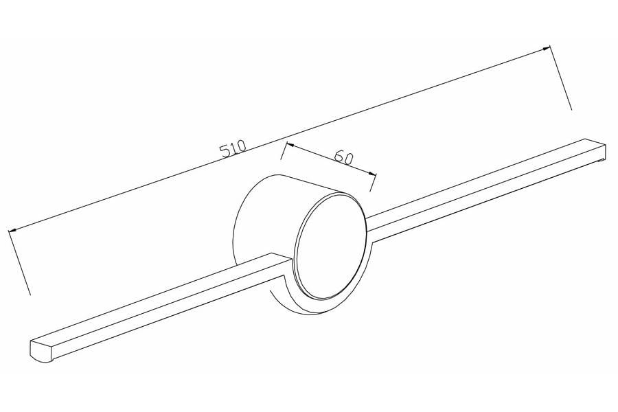 Kinkiet Almyrida 1xLED w kolorze białym, o wymiarach 510 mm długości i 60 mm wysokości. Okrągła oprawa z prostokątnym uchwytem, montowana na ścianie, idealna do nowoczesnych wnętrz.