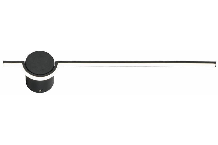Kinkiet Alamiya 1xLED w kolorze czarnym, z okrągłą podstawą i prostokątnym źródłem światła. Wymiary lampy to L61 cm, moc 8W. Stylowy design z minimalistycznym wykończeniem, idealny do nowoczesnych wnętrz. Zainstalowany w pozycji poziomej.