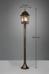 Lampa stojąca ogrodowa Volturno H100 w antycznej rdzy, z kloszem o wymiarach 170 mm, wysoka na 1000 mm. Posiada ozdobny, sześciokątny słup oraz stylowy daszek, idealna do oświetlenia przestrzeni ogrodowej.