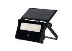 Naświetlacz solarny LED 20W z czujnikiem ruchu, czarny, z panelem solarnym na górze. Frontowa część z białą obudową posiada dziesięć diod LED. Produkt ustawiony w pozycji stojącej, z regulowanym kątem nachylenia panelu.