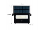 Naświetlacz solarny LED 20W, 800lm, 4500K z czujnikiem ruchu. Czarne wykończenie, prostokątny kształt, z panelem słonecznym na górze. Wymiary: 165 mm (wysokość) x 145 mm (szerokość) x 30 mm (głębokość). Idealny do oświetlenia zewnętrznego.