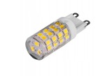 Żarówka LED G9 o mocy 5W, emitująca neutralne białe światło (4000K). Przezroczysta obudowa z widocznymi diodami LED, zakończona dwoma pinami. Produkt ukazany z boku, na jednolitym tle.