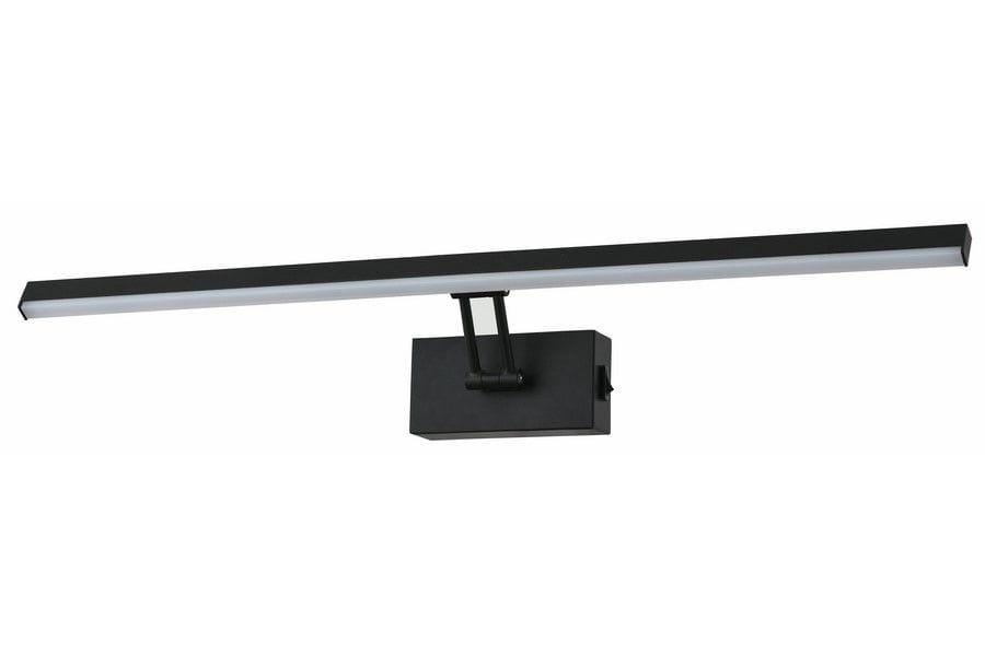 Kinkiet Lester 1xLED w kolorze czarnym, o wymiarach 60 cm, z prostokątną, płaską oprawą i białym kloszem LED. Ujęcie frontalne, lampka zamontowana na ścianie, idealna do oświetlenia wnętrz.