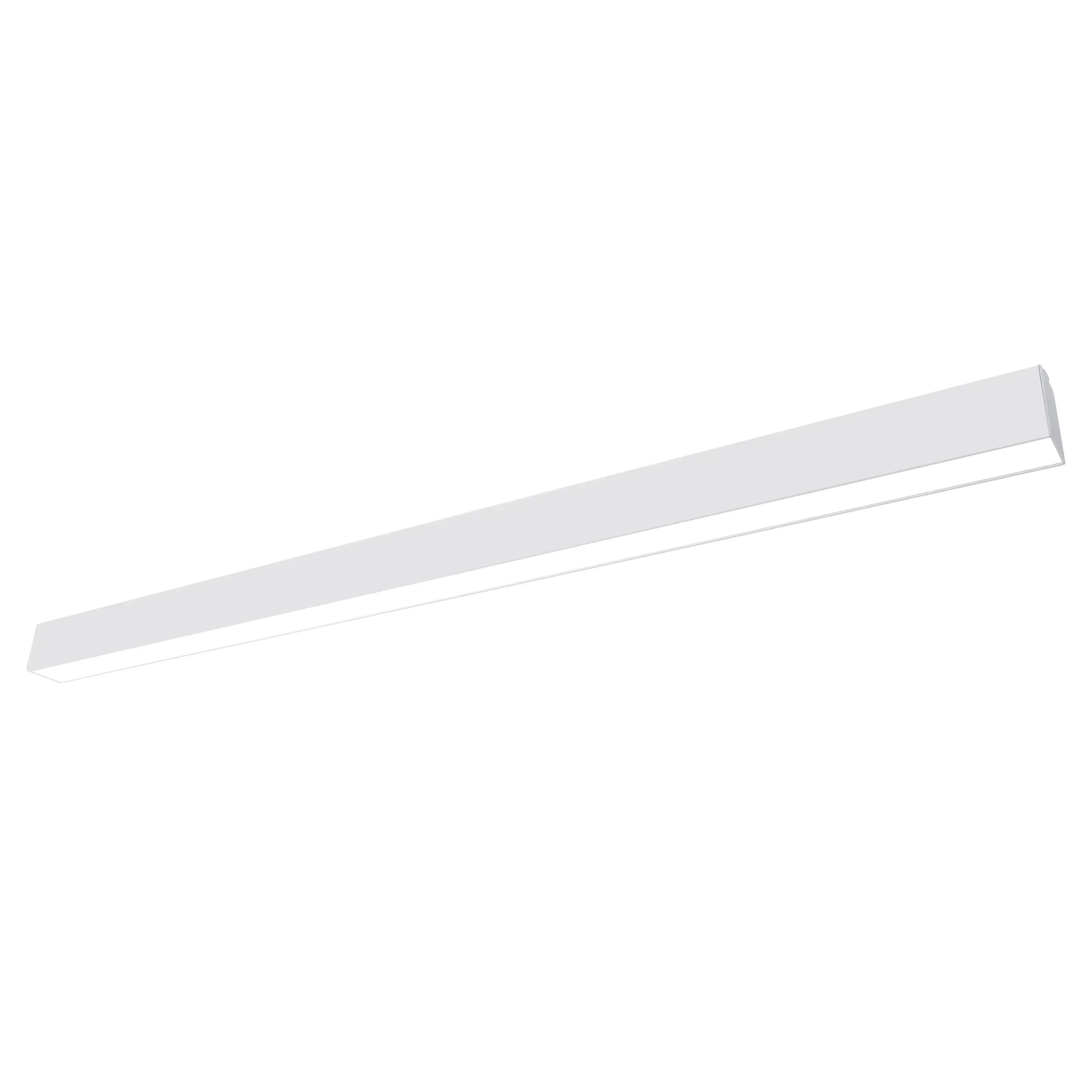 Biała lampa sufitowa Astar L116, długość prostokątna, z pojedynczym źródłem światła LED o mocy 35W, z możliwością zmiany temperatury barwowej. Produkt montowany na suficie, z minimalistycznym designem, na białym tle.