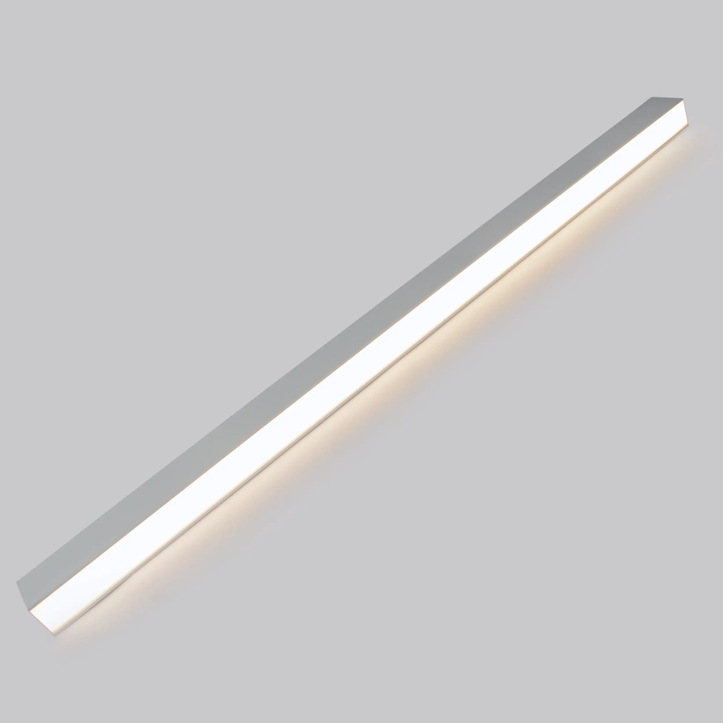 Lampa sufitowa Astar L116 w białej obudowie, o prostokątnym kształcie, z wbudowanym źródłem światła LED 35W. Ujęcie z boku, eksponujące gładką fakturę i delikatne podświetlenie. Idealna do nowoczesnych wnętrz.