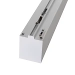Lampa sufitowa Astar L116 o prostokątnym kształcie w kolorze białym, wykonana z metalu. Zawiera miejsce na jedną żarówkę LED o mocy 35W. Widoczny detal montażowy i otwór do podłączenia przewodów. Produkt ustawiony na białym tle.