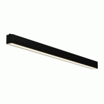Lampa sufitowa Astar L116 w kolorze czarnym, prostokątna, z diodą LED 35W. Ujęcie frontalne, produkt zamontowany, z białym paskiem światła na dolnej krawędzi. Idealna do nowoczesnych wnętrz.