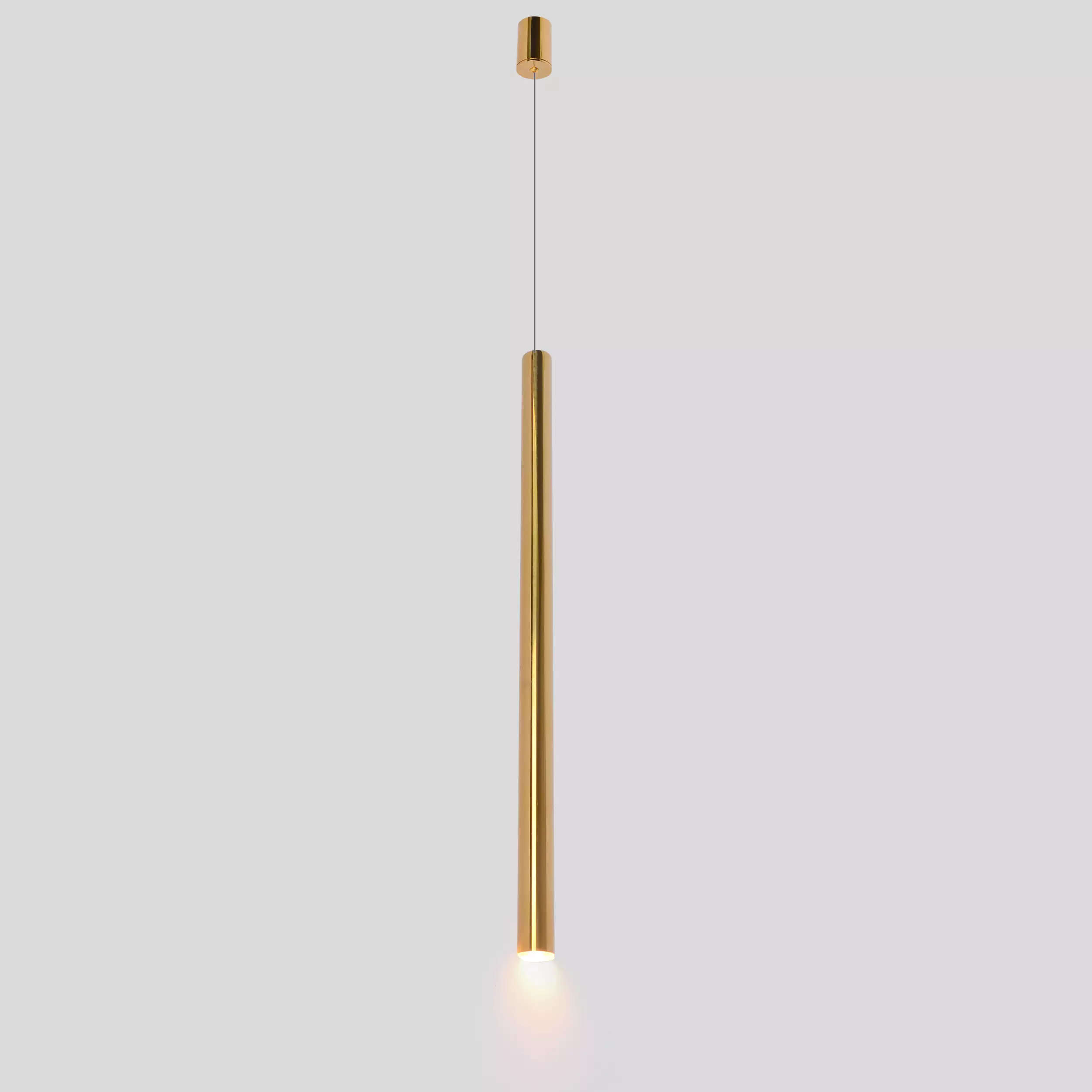 Lampa wisząca Elin z jedną diodą LED o mocy 3W, wykonana w złotym kolorze. Posiada smukły, cylindryczny kształt i jest zawieszona na cienkim przewodzie. Wyposażona w osłonę IP44, idealna do użytku w wilgotnych pomieszczeniach.