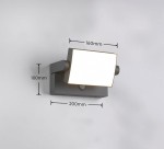 Kinkiet zewnętrzny Kansas w kolorze antracytowym, z czujnikiem ruchu. Posiada prostokątną, białą klosz LED o wymiarach 160 mm x 100 mm, zamontowany na płaskiej podstawie o wymiarach 200 mm x 100 mm.