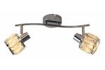 Lampa sufitowa Crownie z dwoma punktami świetlnymi, chromowana, z przezroczystymi kloszami o fakturze kryształu. Ujęcie z boku, zamontowana na okrągłej podstawie, skierowana na boki, idealna do nowoczesnych wnętrz.