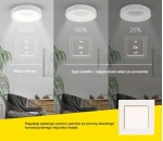 Lampa sufitowa Fly w kolorze czarnym, z 1xLED o mocy 32W i temperaturze barwowej 3000K. Zawiera instrukcje dotyczące regulacji jasności w trzech poziomach. Ujęcie frontalne, z lampą zawieszoną w nowoczesnym wnętrzu.