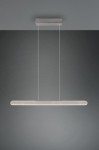 Lampa wisząca Helios w kolorze aluminium, z jednolitą, prostokątną oprawą LED o mocy 28W. Zawieszona na dwóch cienkich linkach, montowana do sufitu, na jednolitym ciemnoszarym tle.