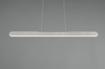 Lampa wisząca Helios z aluminium, długości prostokątnej, z jedną diodą LED o mocy 28W. Zawieszona na cienkich linkach, w minimalistycznym stylu, na szarym tle, bez widocznych napisów lub logo.