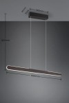 Lampa wisząca Helios 1xLED/28W w kolorze czarnym. Prostokątna, wąska konstrukcja o długości 1000 mm i wysokości 85 mm, zawieszona na cienkich linkach. Widoczny zasilacz montowany na suficie. Wysokość całkowita: 1600 mm.