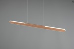 Lampa wisząca Helios w kolorze brązowym, z jedną diodą LED o mocy 28W. Produkt ma prostokątny kształt, zawieszony na cienkich linkach, z delikatnym podświetleniem na krawędziach. Tło szare, minimalistyczne.