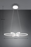 Lampa wisząca Fly w białym kolorze z jedną żarówką LED o mocy 32W i temperaturze barwowej 4000K. Posiada dwa owalne elementy świetlne połączone w kształcie kokardy. Wymiary: średnica 830 mm, wysokość zawieszenia 1500 mm, wykończenie matowe.