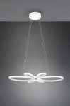 Lampa wisząca Fly z jednym źródłem LED o mocy 32W, barwie 4000K. Biała konstrukcja w formie dwóch połączonych pierścieni, zawieszona na cienkich linkach. Montaż sufitowy, minimalistyczny design, idealna do nowoczesnych wnętrz.
