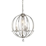Lampa wisząca Cassie w chromie, z okrągłą metalową konstrukcją. Posiada trzy źródła światła E14 oraz jedno E27, ozdobiona kryształowymi koralikami i wiszącym kryształem. Zawieszona na łańcuchu, prezentuje elegancki design.