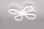 Lampa sufitowa Fly z białym, elastycznym designem, składająca się z czterech falujących ramion. Ujęcie z dołu, na jednolitym tle. Wbudowane źródło LED o mocy 22W, barwa światła 4000K. Montaż sufitowy, minimalistyczny styl.