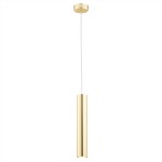Lampa wisząca Gomera 1-punktowa w kolorze złotym, o cylindrycznym kształcie. Zawieszona na białym przewodzie, z metalowym mocowaniem sufitowym. Prosta i elegancka, idealna do nowoczesnych wnętrz.