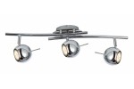 Lampa sufitowa Santorini 2 z trzema reflektorami GU10 w chromowanej obudowie. Reflektory mają okrągły kształt i są zamontowane na giętej, metalowej rurze. Produkt wiszący, z eleganckim, nowoczesnym designem.