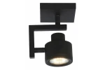 Lampa sufitowa Alenis w kolorze czarnym, z jednym miejscem na żarówkę GU10. Ma nowoczesny, minimalistyczny kształt z okrągłym kloszem i kwadratowym stelażem. Ujęcie z dołu, pokazujące detal montażu i źródło światła.