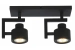 Lampa sufitowa Alenis w kolorze czarnym, z dwoma reflektorami GU10. Kształt prostokątny, z metalowym wykończeniem. Reflektory umieszczone na ruchomych ramionach, montowane do sufitu. Idealna do nowoczesnych wnętrz.