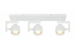 Lampa sufitowa Alenis w kolorze białym, z trzema ruchomymi spotami na żarówki GU10. Ułożona poziomo, z prostokątną podstawą. Każdy spot ma okrągły kształt z widocznymi żarówkami. Idealna do oświetlenia wnętrz.