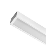 Lampa wisząca w białym kolorze, prostokątna, z wbudowanym źródłem światła LED o mocy 40W i temperaturze barwowej 4000K. Ujęcie z boku, pokazujące gładką powierzchnię i krawędzie. Idealna do nowoczesnych wnętrz.