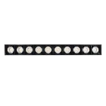 Lampa sufitowa LED w kolorze czarnym, o mocy 30W i barwie światła 3000K. Prosta, prostokątna konstrukcja z dziesięcioma okrągłymi źródłami światła. Ujęcie frontalne, na białym tle.