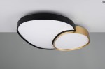 Plafon Rise z pilotem, oświetlenie LED 1x45W w kolorze czarnym i złotym. Produkt o nowoczesnym kształcie, z białym kloszem, montowany na suficie, widoczny z góry, idealny do nowoczesnych wnętrz.