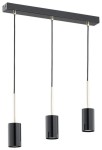 Lampa wisząca Frigga z trzema oprawami GU10. Czarna konstrukcja z elementami złotymi, zawieszona na cienkich przewodach. Prosty, nowoczesny design, idealna do różnych aranżacji wnętrz.