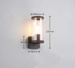 Kinkiet Bonito w kolorze rdzawego brązu, z przezroczystym kloszem o średnicy 95 mm, zamontowany na ścianie. Wymiary: 230 mm wysokości, 95 mm szerokości. Przeznaczony na żarówkę E27.