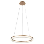 Lampa wisząca Midway Crystal D60 w kolorze złotym, z jedną diodą LED o mocy 40W. Okrągły kształt z przezroczystym, teksturowanym obrzeżem. Zawieszona na cienkich linkach, z widocznym stelażem sufitowym. Idealna do nowoczesnych wnętrz.