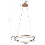 Lampa wisząca Midway Crystal D60 z diodą LED, złota, okrągła, o średnicy 600 mm, zawieszona na cienkich linkach. Widoczna podstawa o średnicy 210 mm oraz wysokość 1200 mm. Elegancki design, idealna do nowoczesnych wnętrz.