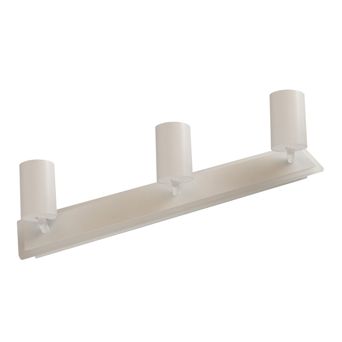 Lampa sufitowa Parma z trzema oprawami na żarówki GU10 oraz jedną LED, w kolorze białym. Ułożona poziomo, z cylindrycznymi kloszami, zamontowana na prostokątnej podstawie. Prosty design, idealna do nowoczesnych wnętrz.